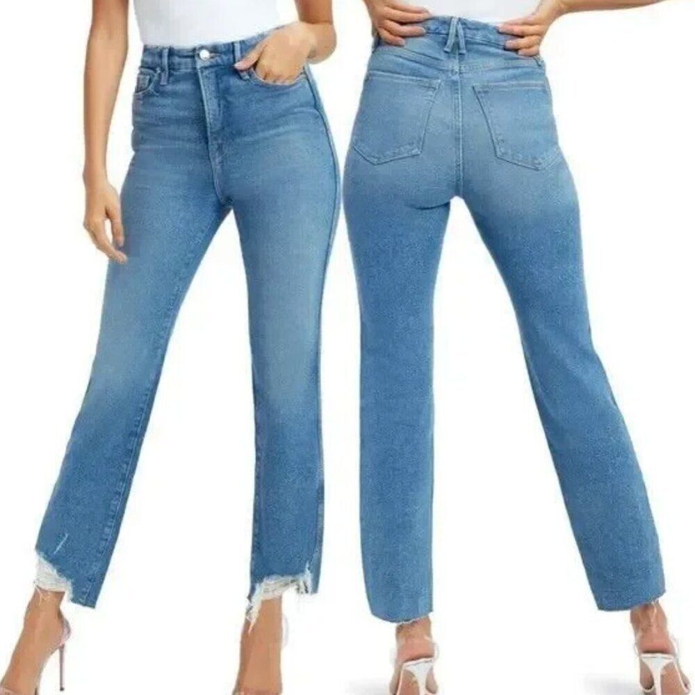 Good American GOOD CURVE STRAIGHT FRAY HEM JEANS GCSFH127T BLUE313 Size 8/29